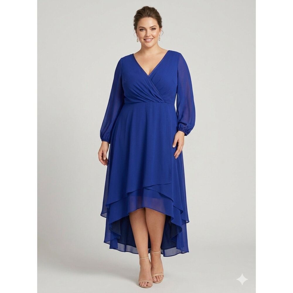 Ever Pretty Sz 16 Navy Blue High-Low Chiffon Dress, Layers, Evening, Flowy